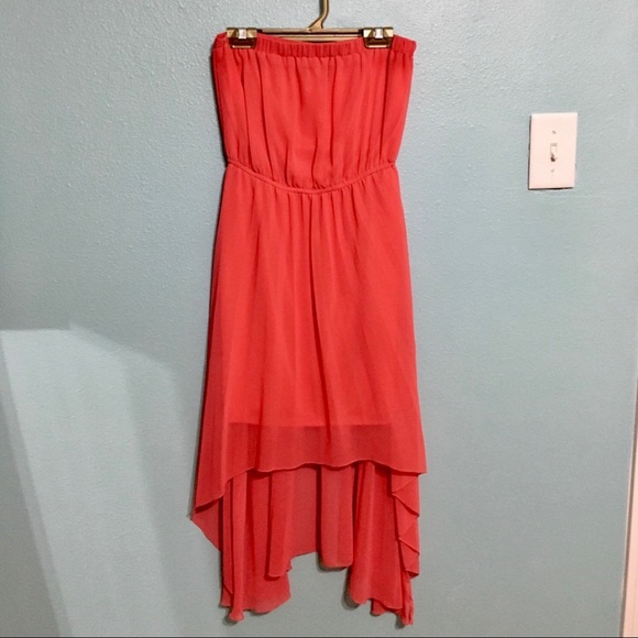 High Low Coral Strapless Dress - Picture 3 of 4